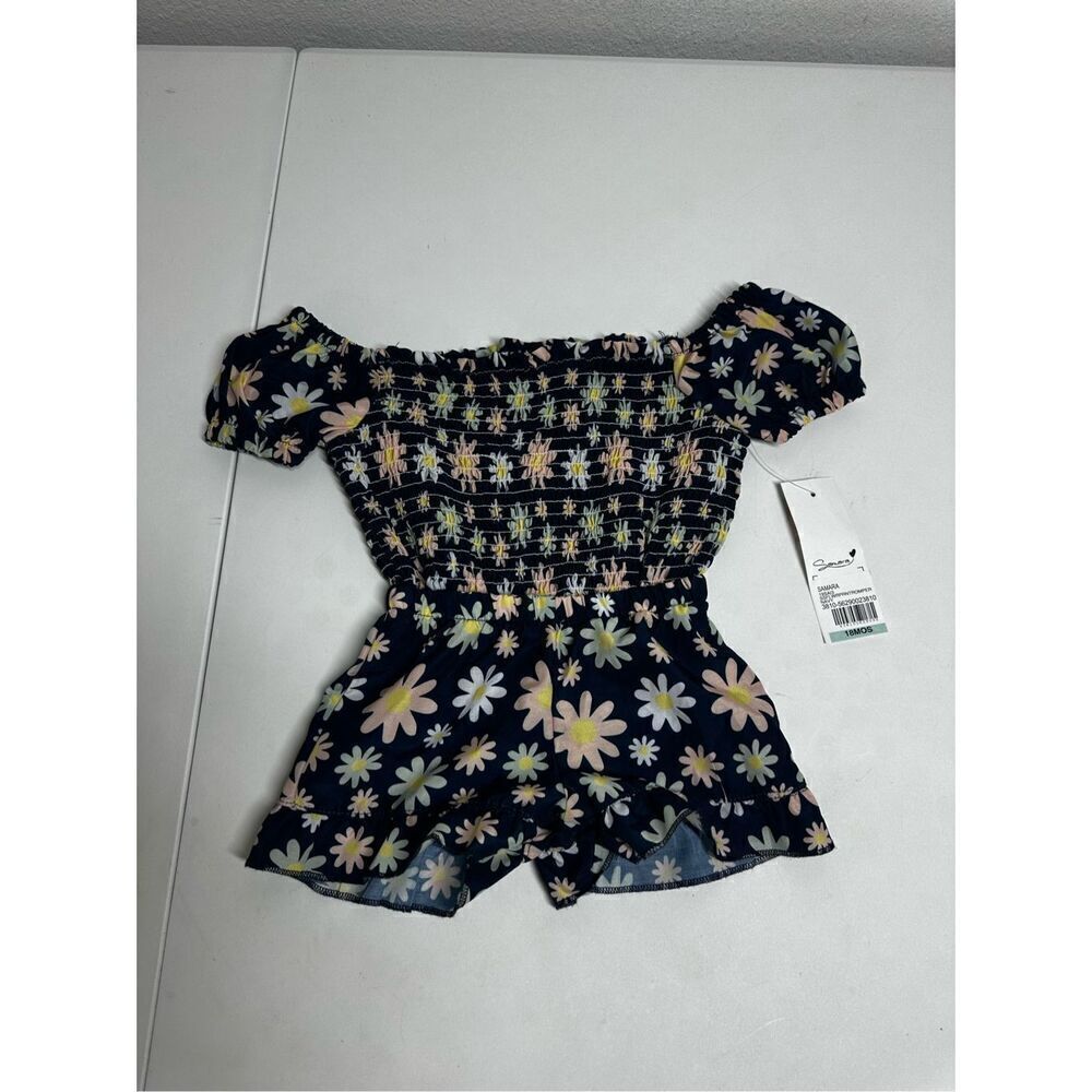 NWT Samara Baby Girl Romper Floral Print Black Yellow Size 18 M